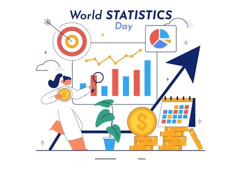 World Statistics Day Vector Illustration Featuring Data Calculation for Soc.. Illustrazione stock