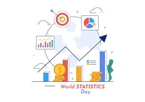 World Statistics Day Vector Illustration Featuring Data Calculation for Soc.. Illustrazione stock