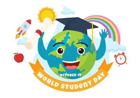 World Students Day Vector Illustration on October 15 with Student, Book, Gl.. Stock Illustration