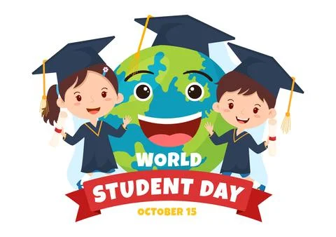World Students Day Vector Illustration on October 15 with Student, Book, Gl.. Stock Illustration