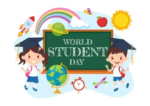 World Students Day Vector Illustration on October 15 with Student, Book, Gl.. Stock Illustration