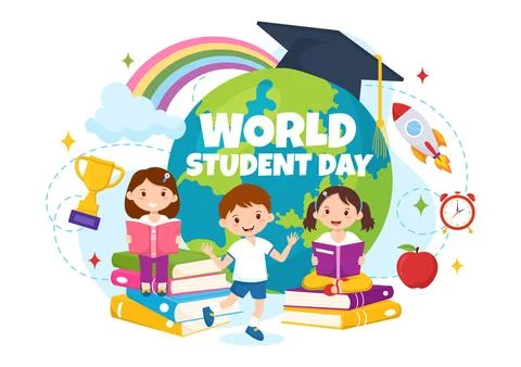 World Students Day Vector Illustration on October 15 with Student, Book, Gl.. Stock Illustration