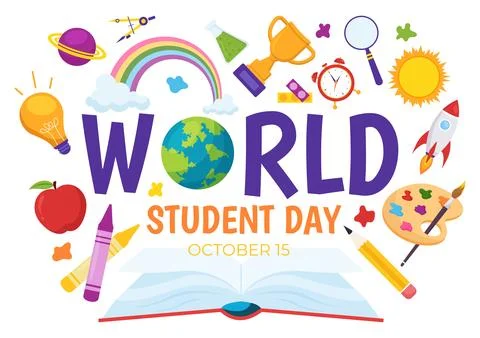 World Students Day Vector Illustration on October 15 with Student, Book, Gl.. Stock Illustration