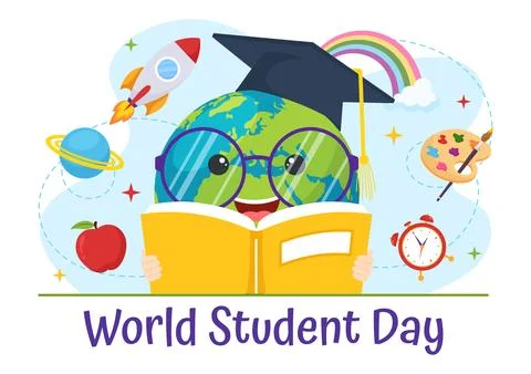 World Students Day Vector Illustration on October 15 with Student, Book, Gl.. Stock Illustration