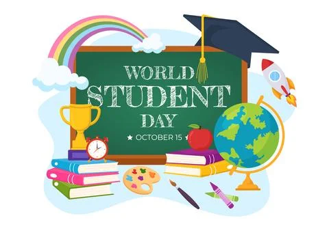 World Students Day Vector Illustration on October 15 with Student, Book, Gl.. Stock Illustration