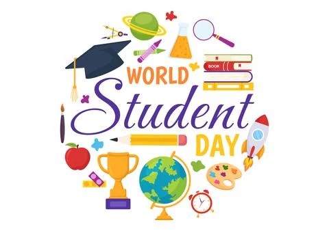 World Students Day Vector Illustration on October 15 with Student, Book, Gl.. Stock Illustration