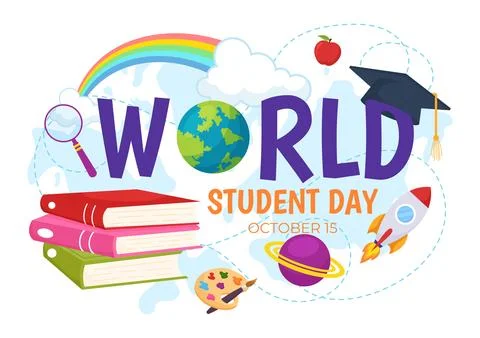 World Students Day Vector Illustration on October 15 with Student, Book, Gl.. Stock Illustration