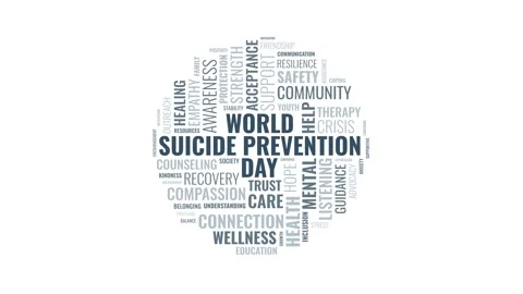 World Suicide Prevention Day typography word cloud animation with mental he.. 库存影片 343986335