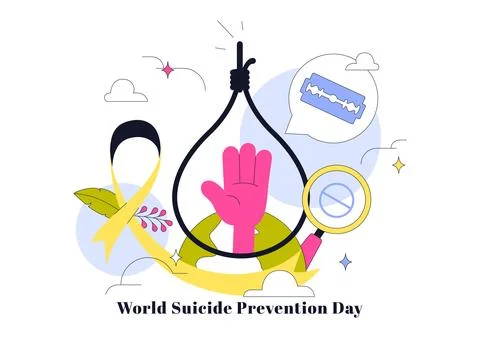 World Suicide Prevention Day Vector Illustration Featuring Mental Health Aw.. Stock Illustration