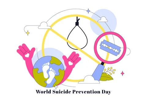 World Suicide Prevention Day Vector Illustration Featuring Mental Health Aw.. Stock Illustration