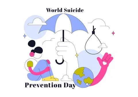 World Suicide Prevention Day Vector Illustration Featuring Mental Health Aw.. Stock Illustration