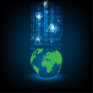 World system on dark blue background. Ilustração Stock