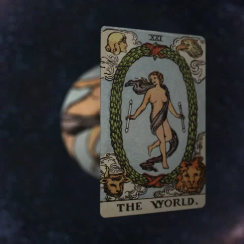 The World tarot card revolves around spherical incarnation - loop (21) 2K Stock Footage 151697949