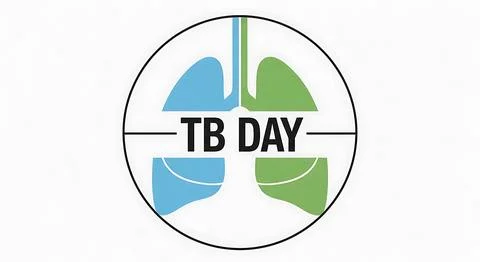 World tb day emblem featuring stylized lungs in blue and green circles for .. Ilustración de archivo