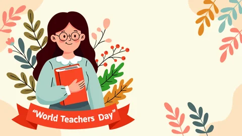 World Teachers Day Animated Motion Graphic Background with Female Teacher an Stock Footage 345312845