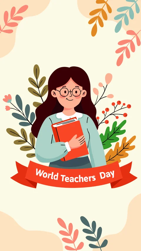 World Teachers Day Animated Motion Graphic Background with Teacher and Flora Stock Footage 345371689