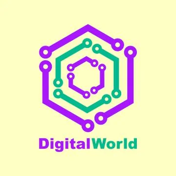 World tech logo design template. Digital World Concept. Stock-Illustration