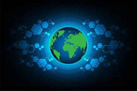 World of technology on a dark blue background. Stock Illustration