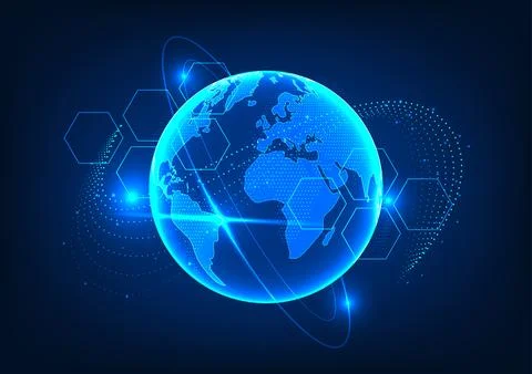 World technology. A globe with line elements surrounding it. It shows the d.. Stock Illustration