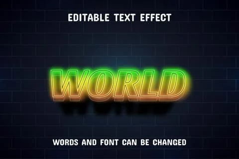 World text - neon text effect editable Stock Illustration