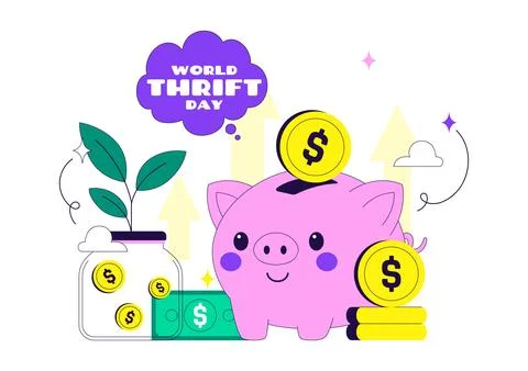 World Thrift Day Vector Illustration Featuring Smart Saving, Piggy Bank, Fi.. Stock Illustration