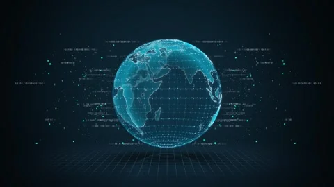World through glowing gridlines and floating binary code global network, digital Stock Footage 311677512