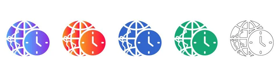 World Time and Global Connection Icon Set Illustrazione stock