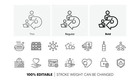World time, Build and Ice cream line icons. For web app, printing. Line icons Stock Illustration