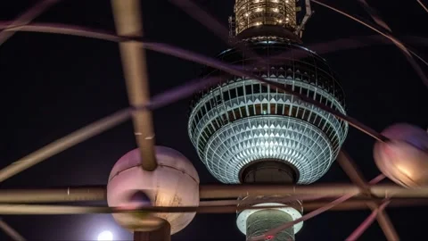 World Time Clock Urania and TV Tower at Alexanderplatz in Berlin Stock Footage 145803338