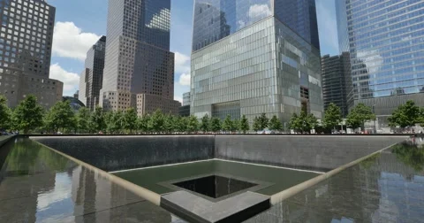 World Trade Center Ground Zero Memorial Water Fountain  	 Stock Footage