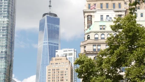 World Trade Center skyscraper tower building New York City Manhattan Downtown Vídeos de archivo 329958257