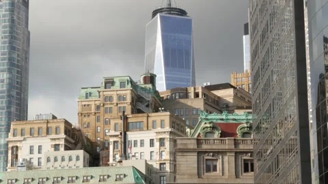 World Trade Center skyscraper tower building. New York City Manhattan Downtown Stock Footage 346138152