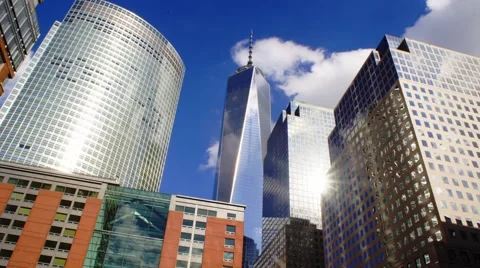 World Trade Center Time Lapse of Clouds and reflectons in NYC Stock Footage 45971045