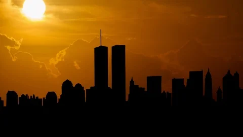 World Trade Center with the Twin Towers at Sunset, Manhattan, New York City, USA Stock Footage