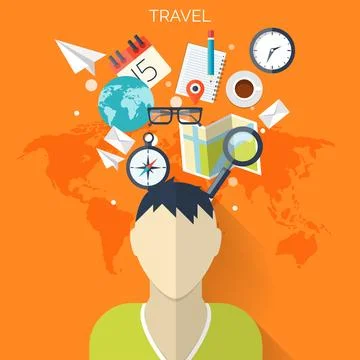 World travel concept background. Flat icons. Stock Illustration