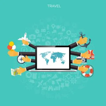 World travel concept background. Flat icons. Tourism concept image.Holidays and Stock Illustration
