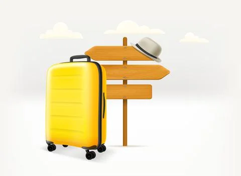 World travel concept with pointer and handbag. 3d vector illustration 库存插图