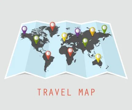 World travel map concept. Vector illustration in flat design. Stock Illustration