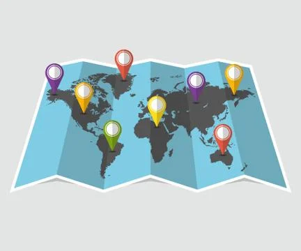 World travel map concept. Vector illustration in flat design. Stock Illustration