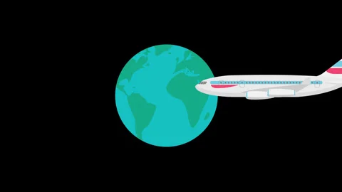 World travel plane 4k animation with (alpha channel, Lottie json, AEP) Stock After Effects