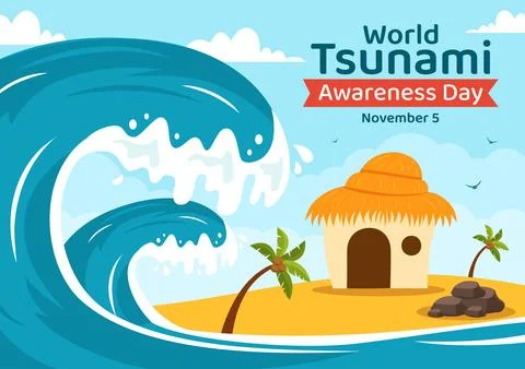 World Tsunami Awareness Day Vector Illustration on 5 November with Waves Hi.. Stock Illustration