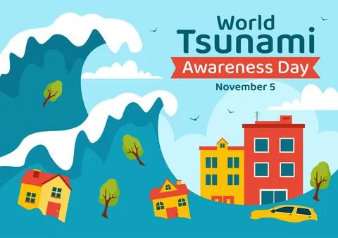 World Tsunami Awareness Day Vector Illustration on 5 November with Waves Hi.. Stock Illustration