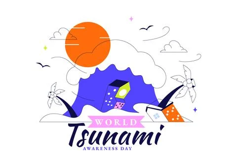 World Tsunami Awareness Day Vector Illustration Featuring Disaster Prepared.. Ilustración de archivo