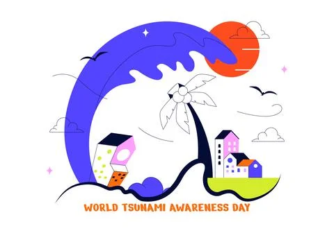 World Tsunami Awareness Day Vector Illustration Featuring Disaster Prepared.. Ilustración de archivo