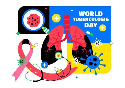 World Tuberculosis Day Vector Illustration Featuring Lungs and Bacteria for.. Stock Illustration