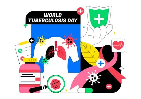 World Tuberculosis Day Vector Illustration Featuring Lungs and Bacteria for.. Stock Illustration