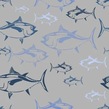 World Tuna Day vector stylized seamless pattern Stock Illustration