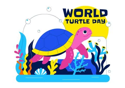 World Turtle Day Celebration Vector Illustration Featuring Sea Turtle and O.. 스톡 일러스트