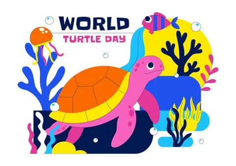 World Turtle Day Celebration Vector Illustration Featuring Sea Turtle and O.. Stock Illustration