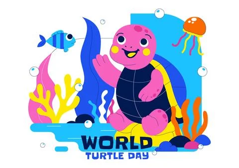 World Turtle Day Celebration Vector Illustration Featuring Sea Turtle and O.. Illustrazione stock